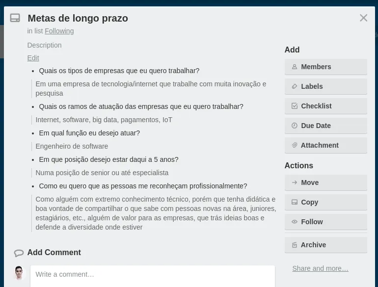 Metas de longo prazo, conforme descrito na lista acima