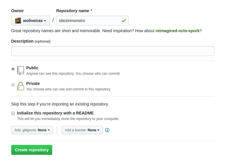 Criação do repositório