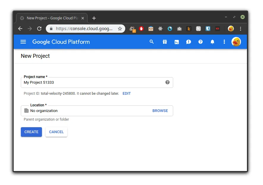 Criação de projeto no Google Cloud