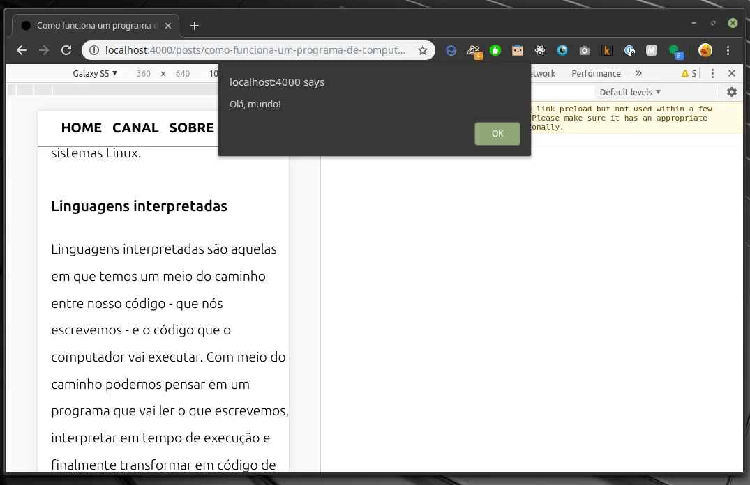 Olá, mundo em JavaScript